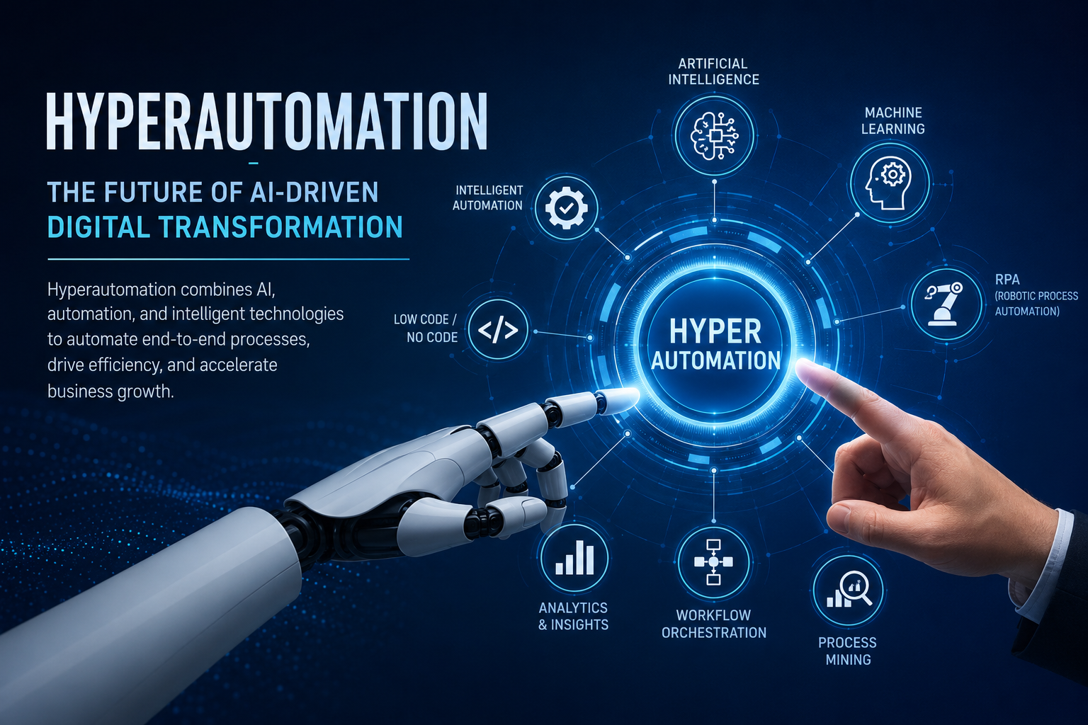 Hyperautomation using AI, RPA, machine learning, and workflow automation to accelerate digital transformation for modern businesses